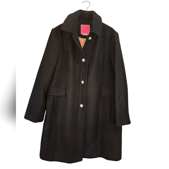 KATE SPADE Black Pleated Reefer A-Line Coat, Size XXL - Picture 2 of 10